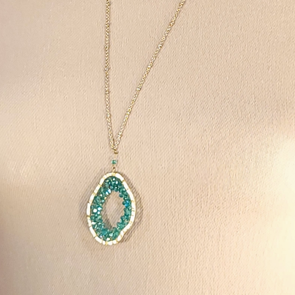 Teal Blue Crystal Beaded Necklace - Picture 6 of 11